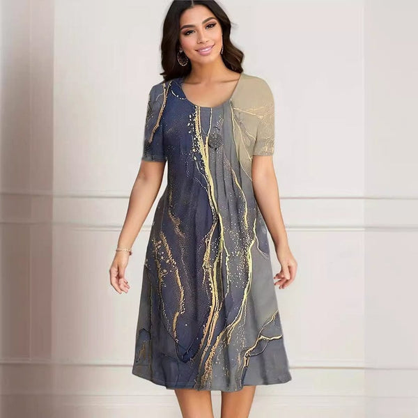 Plus Size Women's Clothing Spring And Summer Print Short Sleeve Dress Women
