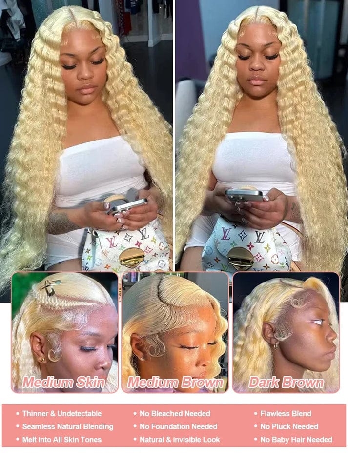 40 Inch Honey Blonde 613 HD Lace Frontal Wig 13x6 Curly Wigs Preplucked Loose Deep Wave Wigs Human Hair 13x4 Lace Frontal Wig